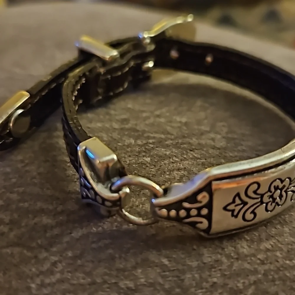 VTG BRIGHTON 1990s Floral Black Leather Belt Bracelet